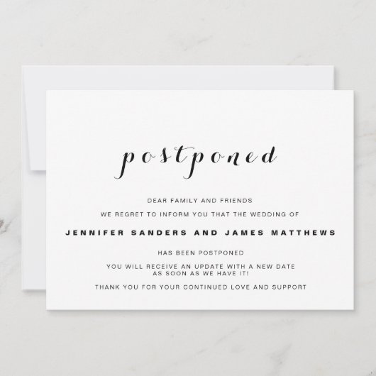 シンプル延期結婚の発表 招待状 (正面)