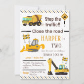 シンプル建築トラックの子供かわいい2歳の誕生日 招待状 (正面)