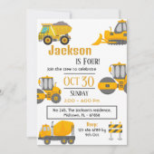 シンプル建築トラック子供かわいい4歳の誕生日 招待状 (正面)