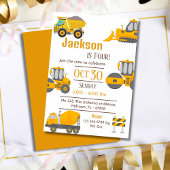 シンプル建築トラック子供かわいい4歳の誕生日 招待状