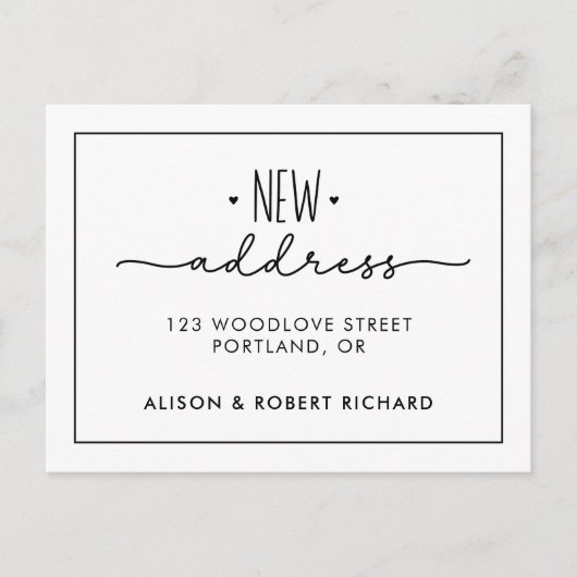 シンプル引っ越しましたの新しいアドレスの移動のお知らせ ポストカード (正面)