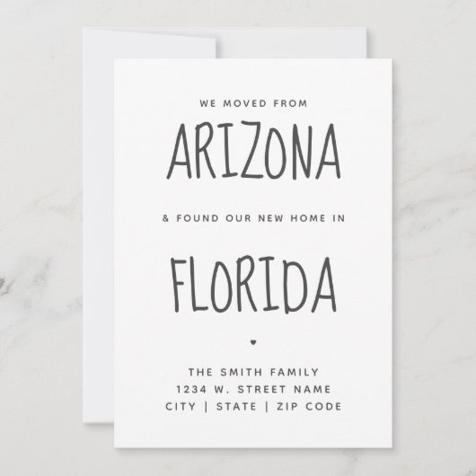 シンプル引っ越しましたニューモダンホームフロリダ 案内状 (正面)