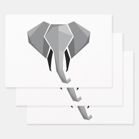 シンプル形状幾何学象の頭 ラッピングペーパーシート (セット)