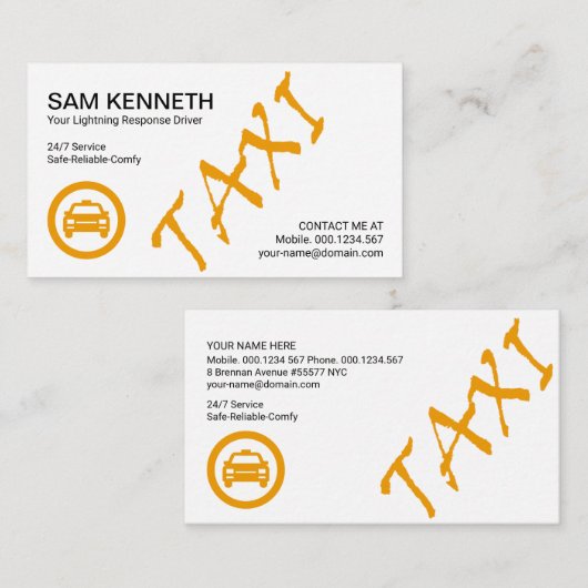 シンプル心地良スタイリッシュいイエロータクシー 名刺 (正面/裏面)