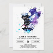 シンプル忍者カスタムボーイデジタル誕生日 招待状 (正面)