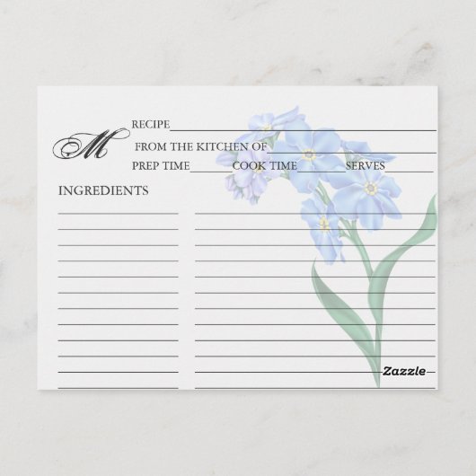 シンプル忘れBlue-Me-Notフローラレシピカード ポストカード (裏面)