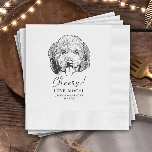 シンプル応援ドッグハンドスケッチ結婚ズ 縁ありカクテルナプキン