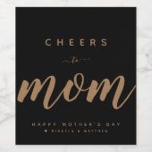 シンプル応援ママへのブラックと金ゴールドワインラベル ワインラベル (シングルラベル)