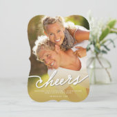 シンプル応援書道スクリプト金ゴールドグラデーション写真 シーズンカード (スタンド正面)