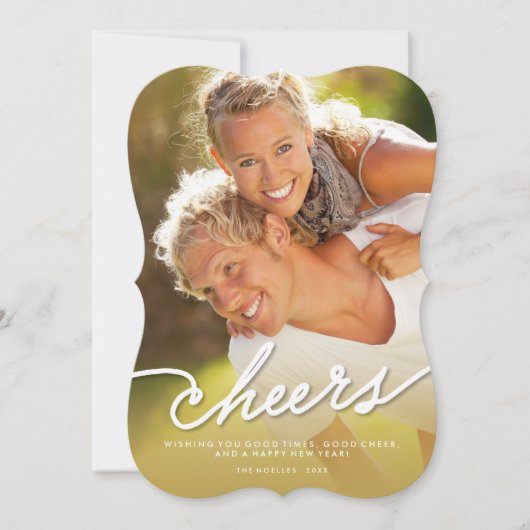 シンプル応援書道スクリプト金ゴールドグラデーション写真 シーズンカード (正面)