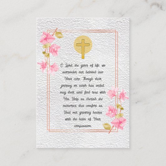 シンプル悔やみや弔慰エレガントメモリアルホワイト祈りの言葉カード 名刺 (裏面)