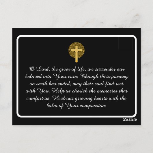 シンプル悔やみや弔慰エレガント記念写真祈りの言葉カード ポストカード (裏面)