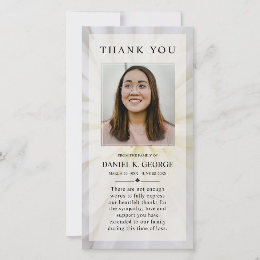 シンプル悔やみや弔慰エレガント記念葬儀写真 サンキューカード (正面)