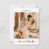 シンプル愛とスクリプ感謝していトのハート写真結婚の サンキューカード (正面)