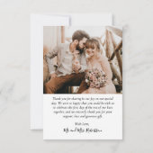 シンプル愛とスクリプ感謝していトのハート写真結婚の サンキューカード (裏面)