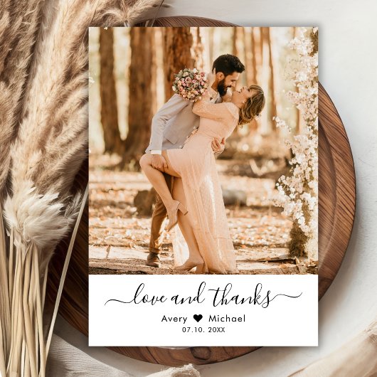 シンプル愛とスクリプ感謝していトのハート写真結婚の サンキューカード