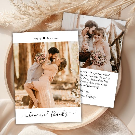 シンプル愛とスクリプ感謝していトのハート写真結婚の サンキューカード