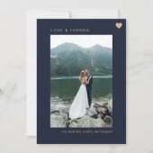 シンプル愛と感謝していハート写真海軍 サンキューカード (正面)