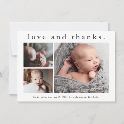 シンプル愛と感謝していベビー発表ありがとう 案内状 (正面)