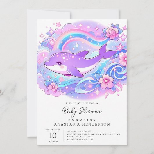 シンプル愛らしいドルフィンベビーシャワー 招待状 (正面)