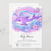 シンプル愛らしいドルフィンベビーシャワー 招待状 (正面/裏面)