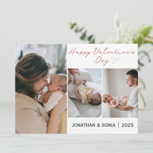 シンプル愛エレガントバレンタイン家族3写真 シーズンカード (スタンド正面)