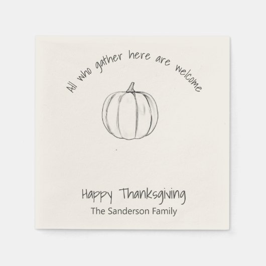 シンプル感謝祭かぼちゃが集まる スタンダードカクテルナプキン (正面)