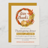 シンプル感謝祭ディナーウォーターカラーパンプキン秋 招待状 (正面/裏面)