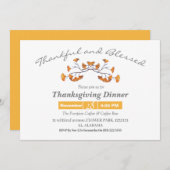 シンプル感謝祭ディナーウォーターカラーフラワー秋 招待状 (正面/裏面)