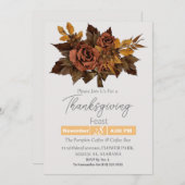 シンプル感謝祭ディナーウォーターカラーフラワー秋 招待状 (正面/裏面)