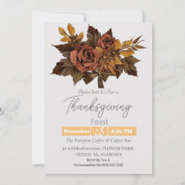 シンプル感謝祭ディナーウォーターカラーフラワー秋 招待状