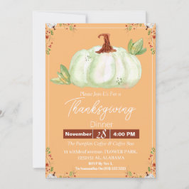 シンプル感謝祭ディナーウォーターカラーフラワー秋 招待状