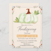 シンプル感謝祭ディナーウォーターカラーフラワー秋 招待状 (正面/裏面)