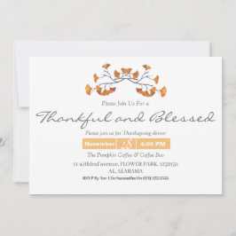 シンプル感謝祭ディナーウォーターカラーフラワー秋 招待状
