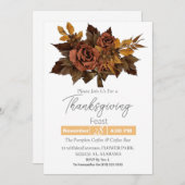 シンプル感謝祭ディナーウォーターカラーフラワー秋 招待状 (正面/裏面)