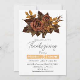 シンプル感謝祭ディナーウォーターカラーフラワー秋 招待状