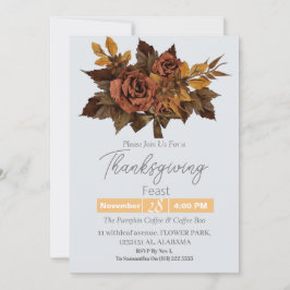 シンプル感謝祭ディナーウォーターカラーフラワー秋 招待状