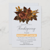 シンプル感謝祭ディナーウォーターカラーフラワー秋 招待状 (正面/裏面)