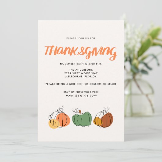 シンプル感謝祭ディナー秋パンプキン 招待状 (スタンド正面)