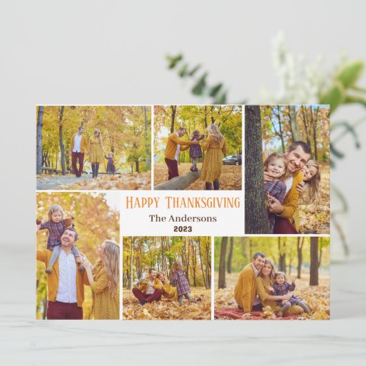 シンプル感謝祭モダン家族の写真コラージュ シーズンカード (スタンド正面)