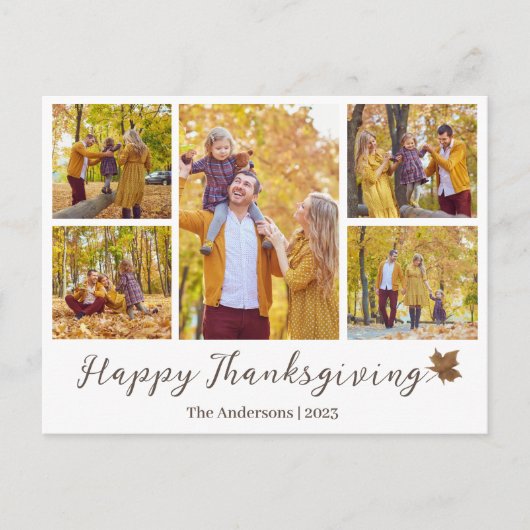 シンプル感謝祭モダン家族の写真コラージュ シーズンポストカード (正面)