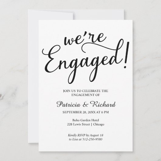 シンプル我々は婚約パーティ婚約した招待状 案内状 (正面)