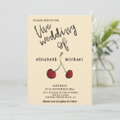 シンプル手エレガント引き白い赤さくらんぼ 招待状 (スタンド正面)