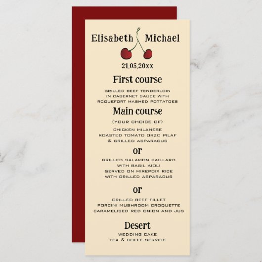 シンプル手エレガント描き白い赤さくらんぼ メニュー (正面/裏面)