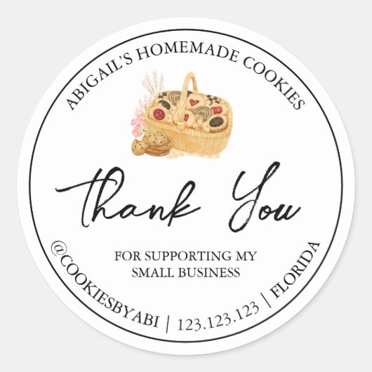 シンプル手作りクッキーありがとうご案内 ラウンドシール (正面)