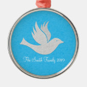 シンプル手作り白い鳩のグラフィック(青) メタルオーナメント (正面)