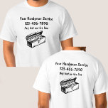 シンプル手利師ワークシャツ両面 Tシャツ<br><div class="desc">あなたシンプル自身の情報で置き換えることができるツールボックスのグラフィックと文字を持つのハンドマ連絡ンtシャツのワークシャツ。衣服与えは従業員に広告どこでも行わ擦り切れたれる。ホーム修理サービス、便利屋、または保守乗務員のためのユニフォームのシャツまたはTシャツとして設計。</div>