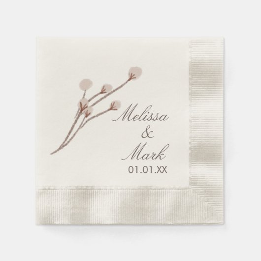 シンプル手引き綿花モノグラム 縁ありカクテルナプキン (正面)