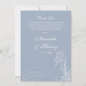 シンプル手描きカップル写真ダスティブルー結婚ズ サンキューカード (正面)