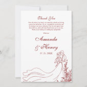 シンプル手描きカップル写真ブルグンディ結婚ズ サンキューカード (正面)